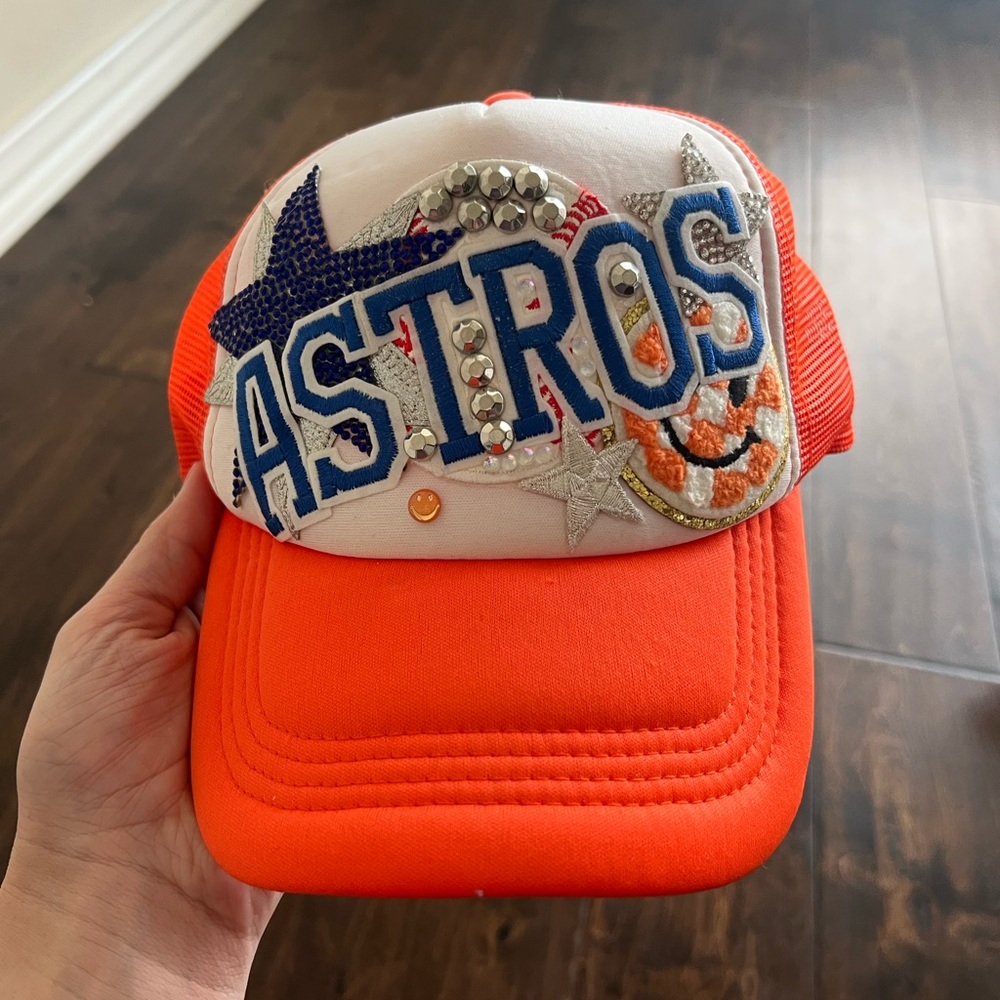 ASTROS Orange and White‎ Trucker Hat with Curved Bill EMBELLISHED
